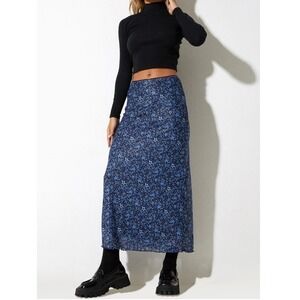 Motel Rocks Women's Rindu 90s Flower Garden Print Midi Skirt, Blue, M